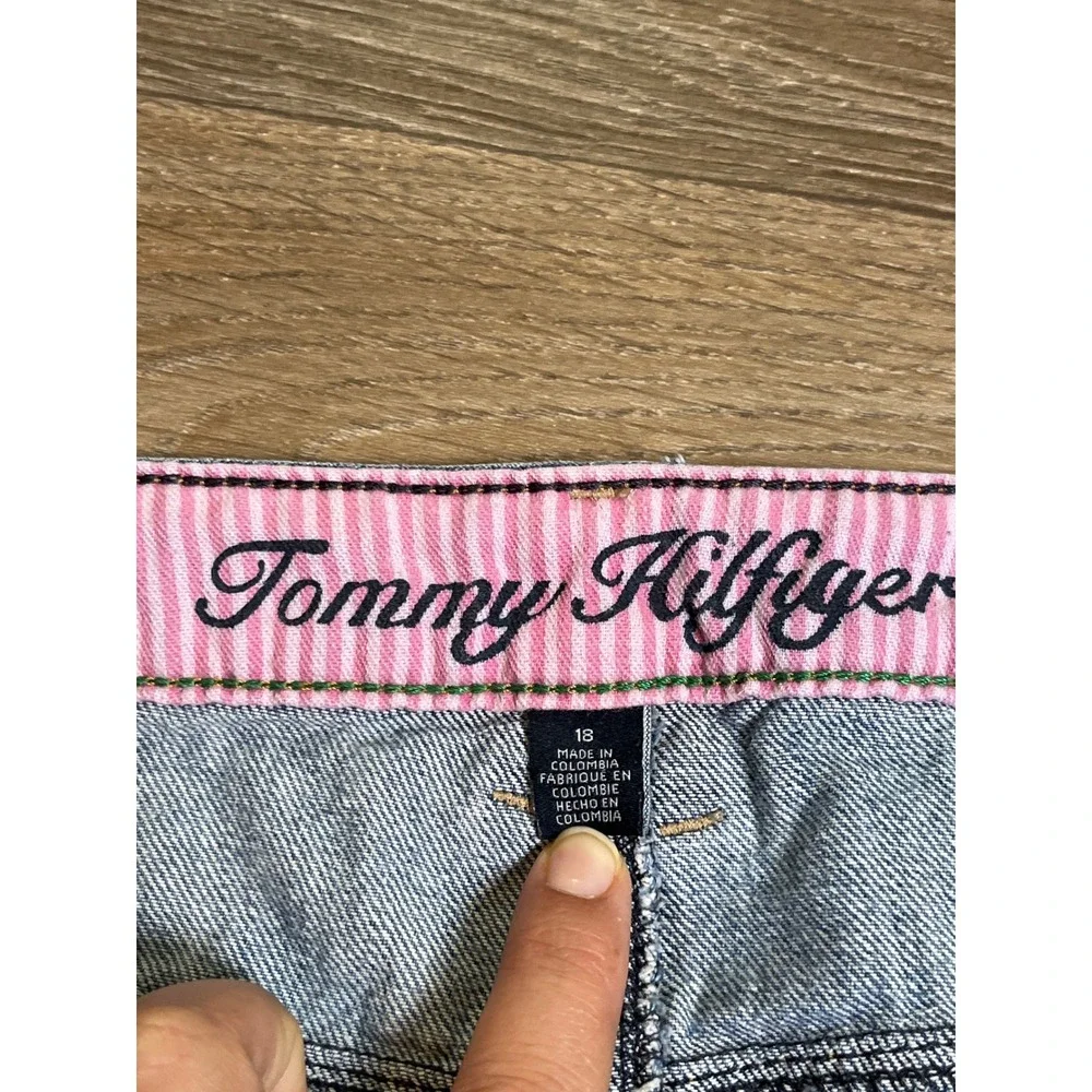 Tommy Hilfiger Y2K Denim Mini Skirt Medium Wash Blue Cotton Preppy Size 18